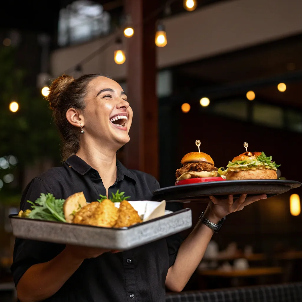 Ecstatic client holding meals